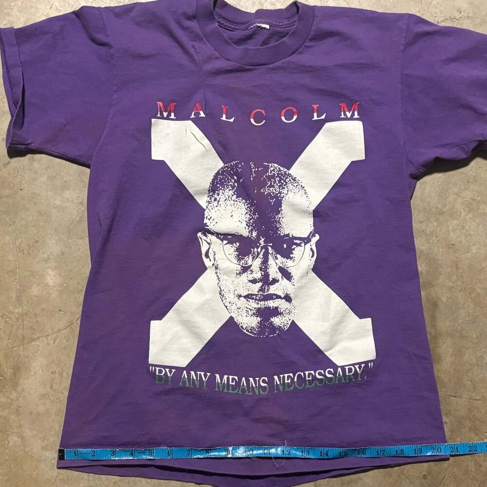 Vintage single stitch purple Malcolm X By Any Means Necessary T-Shirt Large